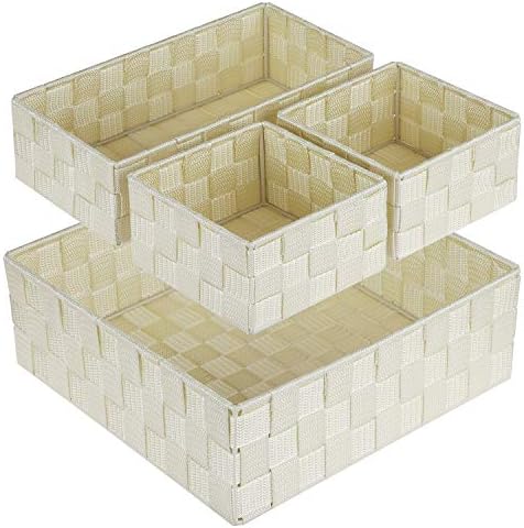 Posprica Woven Storage Baskets for Organizing, Small Black Baskets Cube Bin Container Tote Organizer Divider for Drawer, Closet, Shelf, Dresser, Set of 4(Beige)