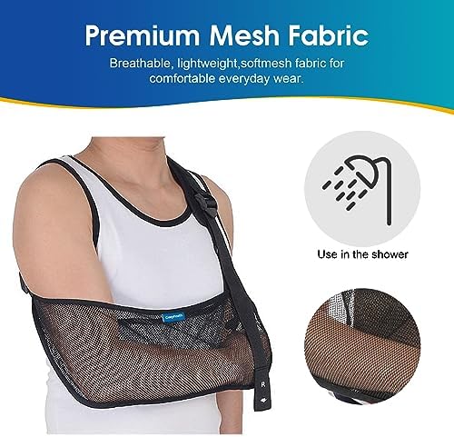 Mesh Arm Shoulder Sling Medical Shoulder Immobilizer for Shoulder Injury Torn Rotator Cuff, Breathable Arm Brace for Shower, Right Left Arm Stabilizes Elbow Arm Wrist Injury for Men Women (Black-S)