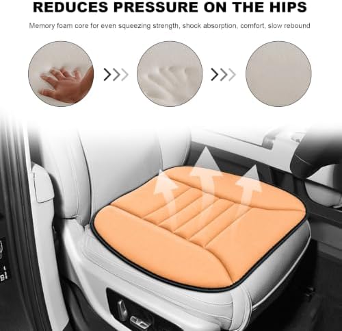Car Seat Cushion, 1.2" Thick Comfort Memory Foam Auto Seat Pad with Non Slip Bottom, Breathable Driver Seats Pillow Pressure Relief Chair Cushion for Vehicle Office Home (Orange with Backrest)