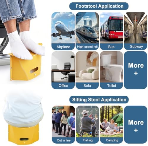 Portable Airplane Foot Rest, Foldable Foot Rest for Air Travel and Under Desk, Versatile Footrest and Stool for Long Flight, Home and Office(Blue) (Yellow)