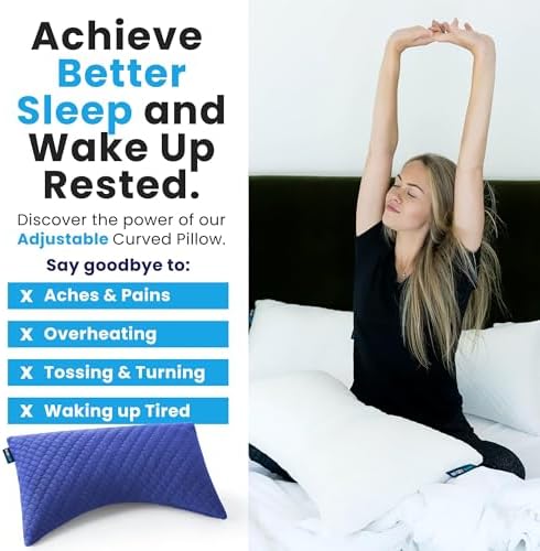 Sidney Sleep Adjustable Bed Pillow for Neck and Shoulder Support with Extra Shredded Fill - Cervical Contour Pillow for Side and Back Sleepers. Standard Size 19" x 26" CertiPUR-US Certified (Blue)