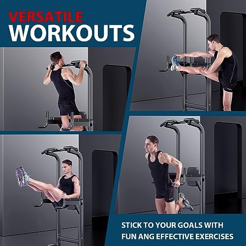 Power Tower Adjustable Height Pull Up & Dip Station Multi-Function Home Strength Training Fitness Workout Station for Home Gym