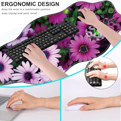 Mouse Pad with Wrist Support + Desk Mat + Coaster 3 in 1 Set, XXL Large Gaming Mousepad Ergonomic Mouse Pads for Desk Computer Laptop Office,African Daisy