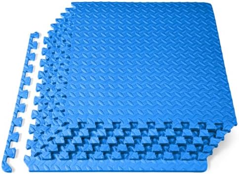 ProsourceFit Exercise Puzzle Mat ½-inch, EVA Interlocking Foam Floor Tiles for Home Gym, Workout Equipment, Kids Play Areas, Blue, 24 SQ FT - 6 Tiles