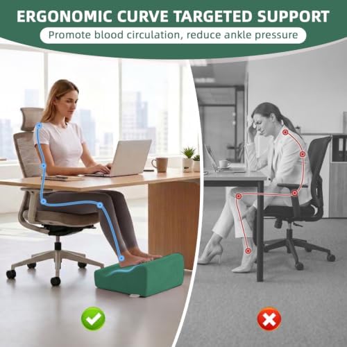 Foot Rest Ergonomic Pillow for Under Desk at Work & Handle Green