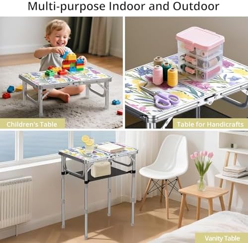 Anbte 2ft Small Folding Table, 3 Adjustable Height for Camping, 24" x 16"