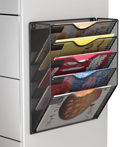 5-Tier Magnetic File Holder, No Drilling Wall File Organizer, File Folder Bins, Mail & Magazine Rack, Magnetic Paper Document Holder for Refrigerator File Cabinets Whiteboard, Black