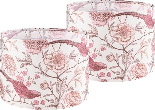 GO&SO Lamp Shades Set of 2,16" D x 10" H,Large Drum,Pink Floral Birds