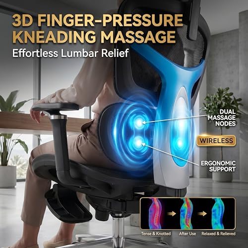 Ergonomic Office Chair with Footrest & 3D Massage Lumbar Support, Adjustable Seat Depth & Back Height,Big and Tall,400lbs, 4D Headrest, 4D Armrests, Reclining Office Chair for Home Office (Black)