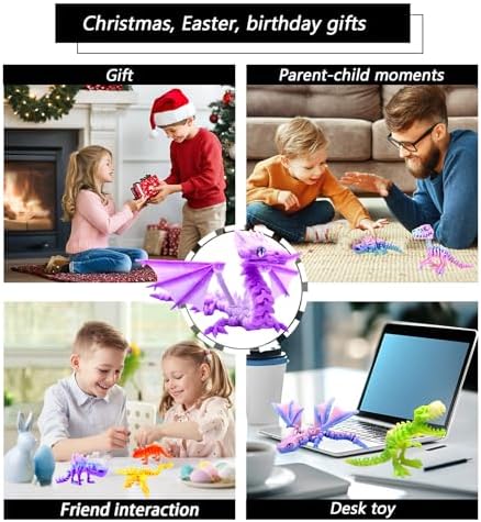 8pcs 3D Printed Rainbow Dinosaur Crystal Dragon,T-Rex Fidget Toys,Flying Dragon，Pterosaur，Toys,Desk Executive Toy，Easter,Toys for Boys Kids Teen 5-7 4-6 8-12