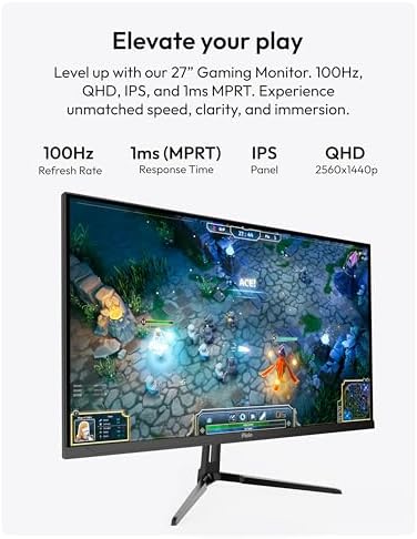 Pixio PX275 Wave 27 inch 100Hz Refresh Rate QHD 1440p Resolution IPS Panel 1ms MPRT Response Time Gaming Monitor with Adaptive Sync