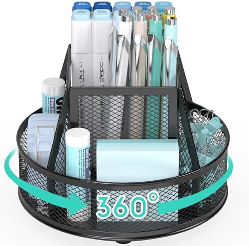 YINGHUA 360°Rotating Mesh Desk Organizer & Pen Holder - Black
