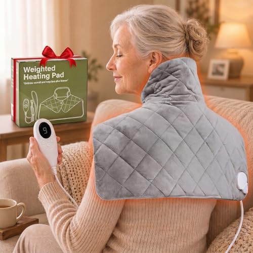 Neck Heating Pad for Neck and Shoulders and Back, Fathers Gifts for Men Husband, Birthday Gifts for Women Men Her, Weighted Heating Pad for Neck with 9 Heat Options 4 Auto-Off Timer, Charcoal