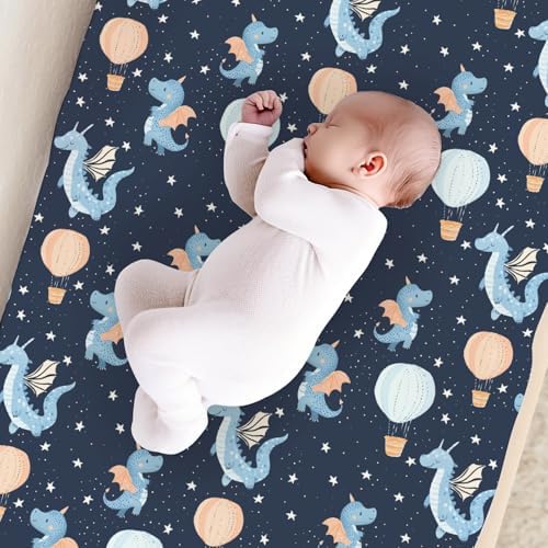 Cartoon Dragons Hot Air Balloons Stars Baby Changing Pad Cover,Unisex Dragon Nursery Diaper Changing Table Pad Mat Sheet for Boys Girls-16x32