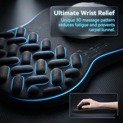 QDOAOF-Ergonomic Mouse Pad Wrist Support with Massage Design, Relieve Wrist Pain Mousepad, Wrist Rest Pain Relief Mousepad with Memory Foam&Non-Slip PU Base, Carpal Tunnel Syndrome (Black)