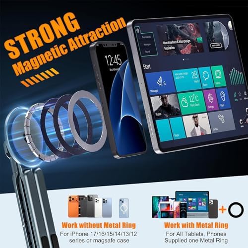 Portable Laptop Stand for Desk, Foldable Adjustable Computer Riser with Magnetic Phone Holder, Aluminum Laptop Stand Tablet Stand Mobile Phone Holder (Orange)