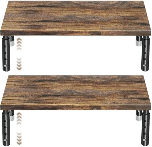 ECOLOVI Adjustable Wood Computer Monitor Stand Riser, Office Desk Organizer and Accessories for Monitor, Laptop, PC, Printer, Office Desk Accessories Workspace Organizer for Home Office Supplies, Brown 2-Pack