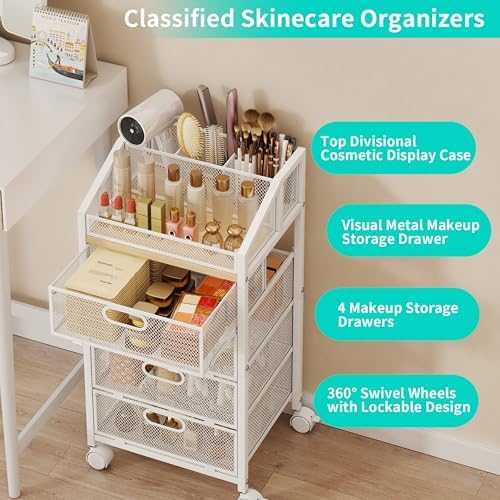 HapiRm Rolling Makeup Cart Organizer - Desk Vanity Storage Cart on Wheels