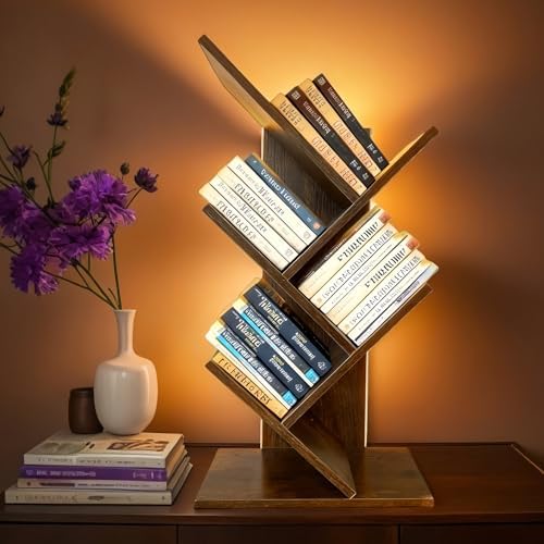 Small Bookshelf with Liting,5-Tier Desktop BookShelf LED for Office