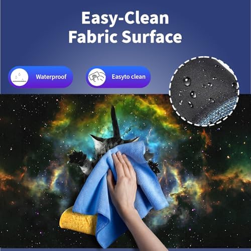 Cute Space Cat Meme Large Mouse Pad, Galaxy Kitten Chasing Taco Desk Mat