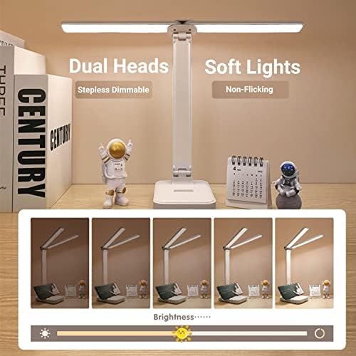 LuxLumin White Desk Lamp for Home Office,Portable Small Desk Lamp with 3 Lighting Modes, Battery Operated Rechargeable Desk Light for Kids, Reading,Studying,Dormitory, White