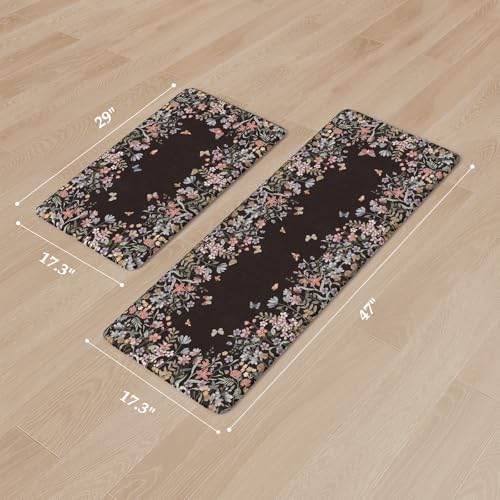 KIMODE Anti Fatigue Kitchen Mats for Floor, Farmhouse Black Kitchen Rugs