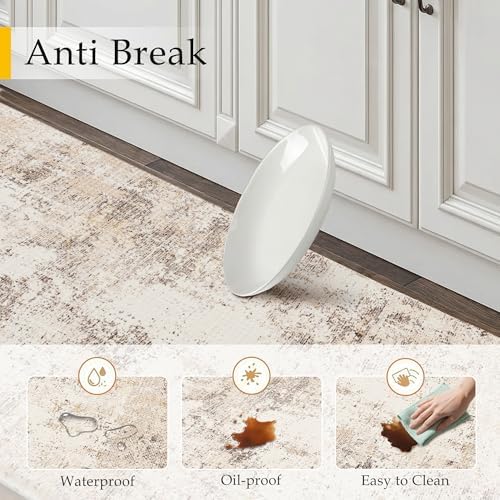 Anti Fatigue Beige Grey Neutral Non-Slip Kitchen Mat 2 Piece