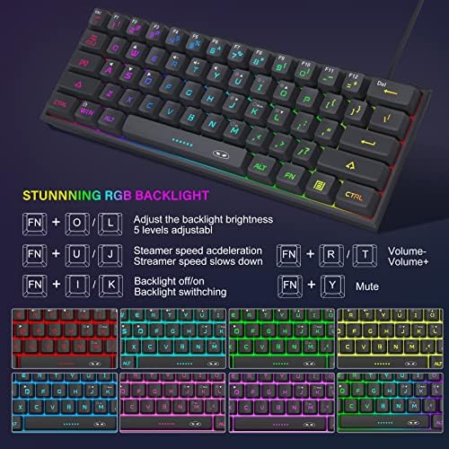 MageGee Mini 60% Gaming Keyboard, RGB Backlit 61 Key Ultra-Compact Keyboard, TS91 Ergonomic Waterproof Mechanical Feeling Office Computer Keyboards for PC, MAC, PS4, Xbox ONE Gamer(Black)