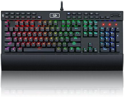 Redragon K550 RGB Gaming Keyboard, 104 Keys + 12 Macro G Keys Wired Mechanical Keyboard w/Aluminum Top Plate, Custom Clicky Purple Switch, Extra USB Port & Wrist Rest