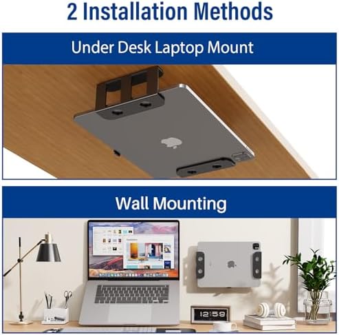 BYMECOST Under Desk Laptop Mount, Metal Under Desk Storage Holder, Black