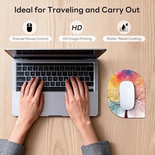 Contoured Oval Mouse Pad 6x8in Non-Slip for Laptop,Big Tree