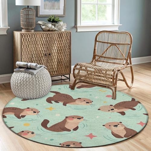 Men's Large Home Decor Mat, Soft Round Yoga Carpet, Non Slip Machine Washable Home Office Circle Rug Sea Otters