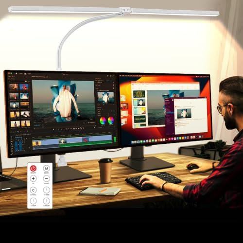 LED Desk Lamp with Clamp, Dual Head Monitor Light, Remote