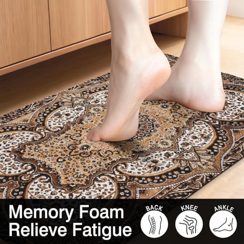 Rustic Farmhouse Kitchen Mat Set 2PCs, 17.3"x47" + 17.3"x29", Brown