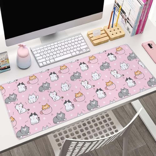 Gaming Mouse Pad Large Desk Mat,Cartoon Cat Mouse Pad Gaming Desk Pad,31.5 x 11.8 Keyboard Pad Minimalist Mouse Pads for Desk,Extended Mouse Mat Mousepad with Non-Slip Base and Stitched Edge