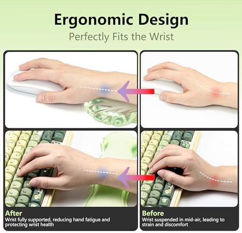 Gel Wrist Rest for Keyboard and Mouse - Green Soft Ergonomic Silicone Wrist Rest, Clear Cute Desk Accessories for Gaming, Computer, Laptop