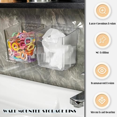 Lae Nuvole Clear Adhesive Wall Organizer Bins, Cabinet Door Storage, 4 Pack