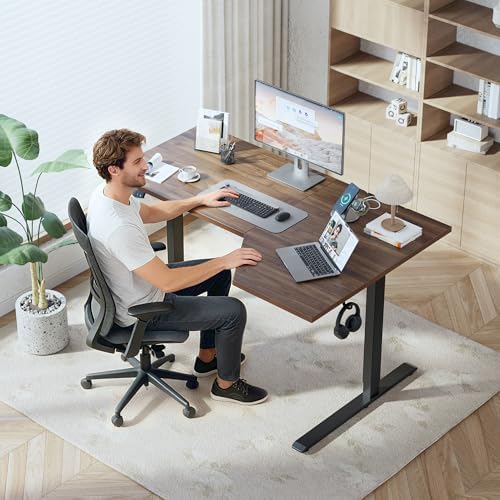 Klicelor L Shaped Standing Desk 63 x 35.4 Inch, Electric Height Adjustable Corner Desk for Home Office Workstation, Ergonomic Sit Stand Computer Table with Memory Controller, Dark Walnut