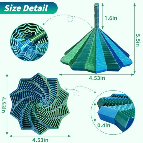 3D Printed Expanded Sensory Fidget Star, Fractal Stress Relief Spinning Tower Toy with Handle, Polygonal Honeycomb Whirling Spiral Design, Stocking Stuffers Gift for Adults Teens ADHD Office Desk