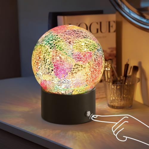 Oneach 6.5" Mini Mosaic Glass Cordless Rechargeable Battery Table Lamp