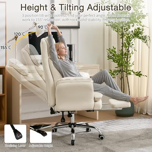 JOMEED Cloud Cross Legged Office Chair with Footrest,Flip Armrest,Beige
