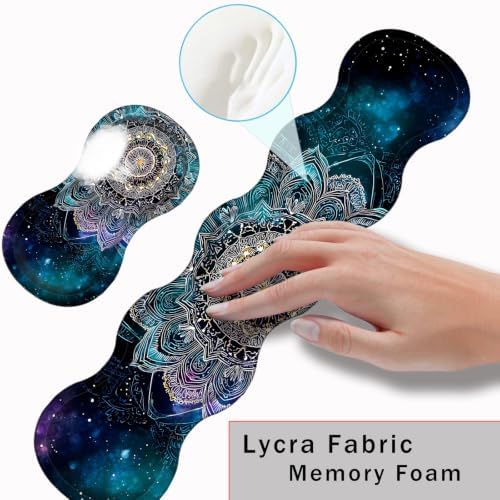 Keyboard Wrist Rest and Mouse Pad with Wrist Support Set Ergonomic Coaster,Memory Foam,Easy Typing Pain Relief,Large XL Desk Mat 31.5"x 11.8",Mandala in Galaxy