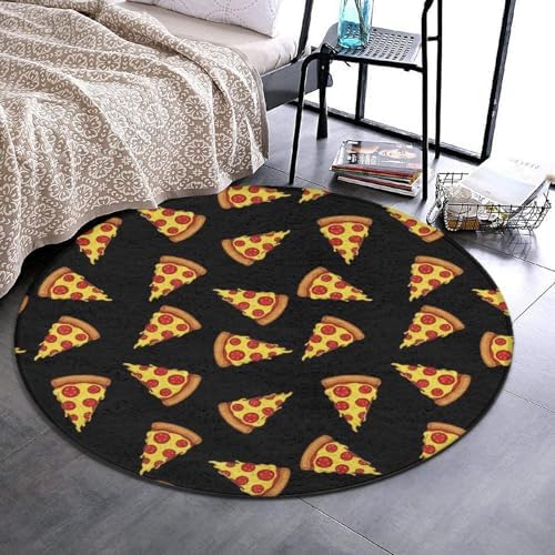 Highly Premium Quality Floor Mat, Office Chair Decor Mat, Room Sofa Yoga Soft Round Carpet Pizza Black