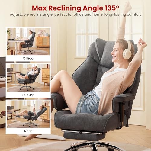 Clome 500lbs Big and Tall Office Chair Adjustable Lumbar Support for Back Pain, Extra Wide Seat Executive Office Chair Thick Armrest Pad, Heavy Duty Base Ergonomic Computer Desk Chair