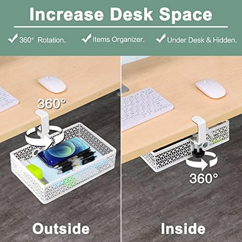 ROSYLINE Under Desk Storage Basket Hanging Drawer Tray, Clamp On Organizer