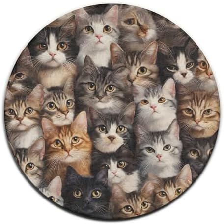 Large Machine Washable Circular Rugs, Home Decor Round Mat for Living Room Sofa Office Cute Cats