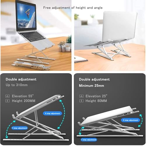 Laptop Stand for Desk, Adjustable Computer Riser with Dual Layer, Portable Foldable Aluminum Notebook Stand Holder Compatible with 13.3-17.3 inch MacBook Dell HP Lenovo, Silver