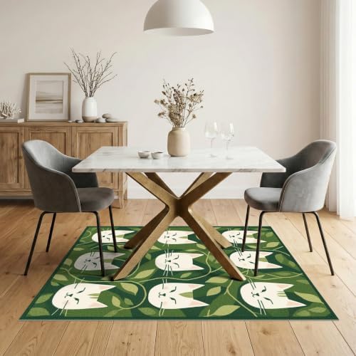 5'x7' Green Cat Forest Faces Interlinked by Ultra-Soft Area Rug