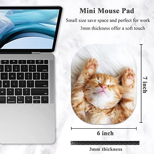 Small Mouse Pad 6 x 7 Inch, Oval Mini Mouse Pad with Non-Slip Rubber Base, Waterproof Compact Mouse Mat for Laptop Computer Wireless Mouse Keyboard Tray Home Office Travel, Cat