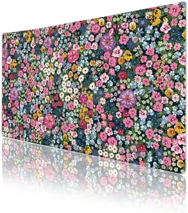 Colorful Star Large Mouse Pad, Floral Desk Mat Office Supplies, Waterproof Faux Leather Big Gaming Mousepad for Women Girls, Blooming Flowers Desk Pad Home Office Décor Accessories 23.6" x 13.8"